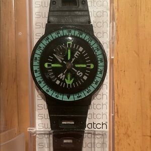 Vintage Swatch Wrist Watch in Black with Green Display